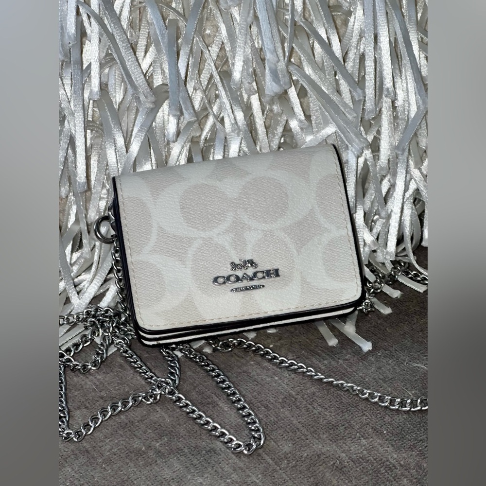 COACH White Signature Chain Crossbody Wallet Bag